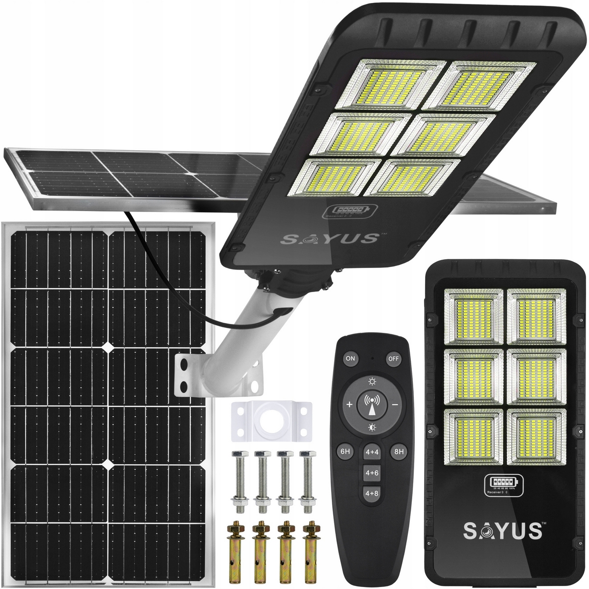 Pouličné svietidlo Sayus 2400 W 6000 lm na batérie, solárne napájanie